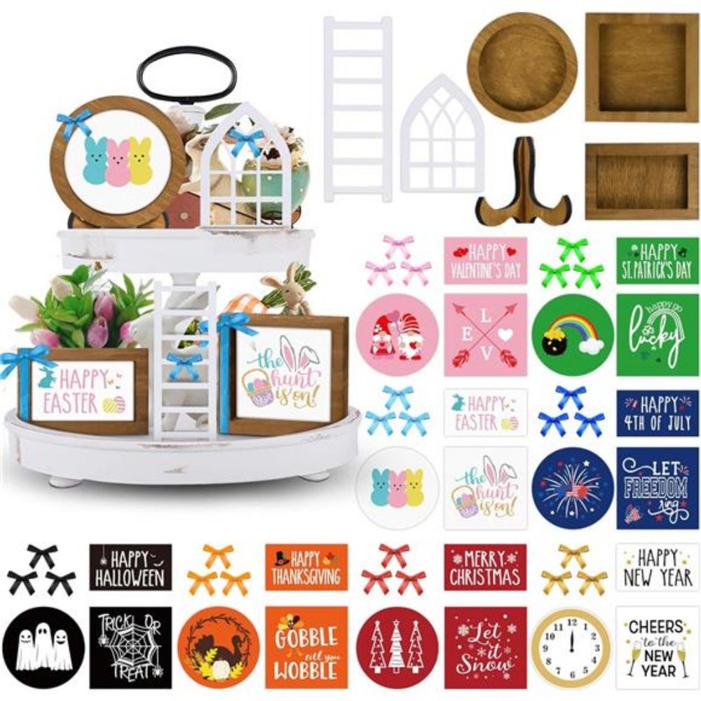Farmhouse Easter Tiered Interchangeable Seasonal Holiday Rustic Wooden Frames